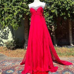 Komal Sood Size 6 Red Formal Gown | Crystal Bejewelled Bust Silk Chiffon LUXE